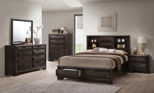 Including: Queen Bed, Dresser Mirror, Chest, and one Nightstand.